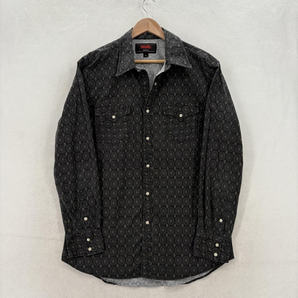 Rock & Roll Denim Shirt Mens XL Gray Geometric Long Sleeve Pearl Snap Western